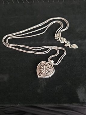 Brighton Floral Heart Locket Necklace Multi-Strand Silver Plated Long Adjustable